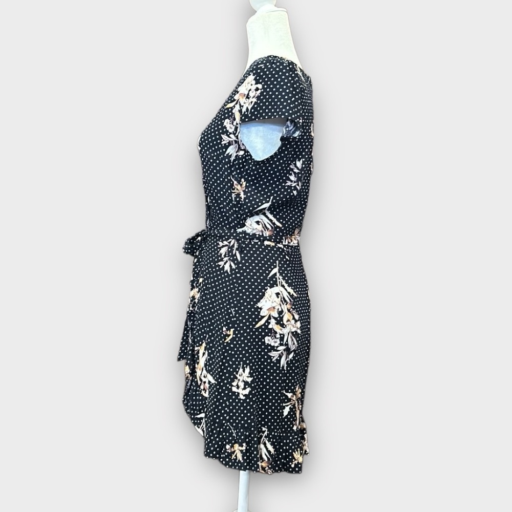Lost + Wander Navy Blue Ruffle Front Floral Polka Dot Mini Dress Medium - Picture 9 of 12